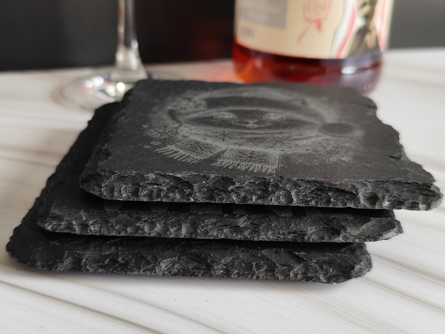 Engraved Stone Coasters for Hot Drinks & Alcohol