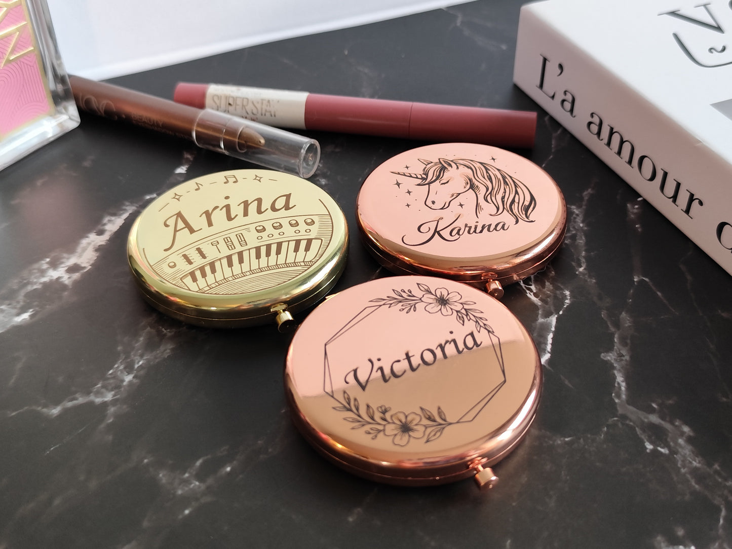 Personalized Compact Mirror – Custom Engraved Gift for Her, Bridesmaid, Mom