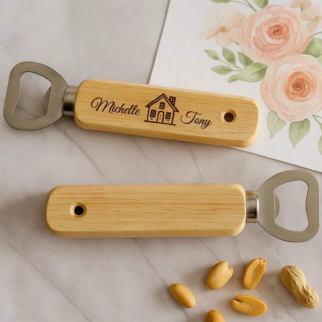 Personalized Wooden Bottle Opener – Custom Engraved Gift for Couples, Housewarming, or Wedding