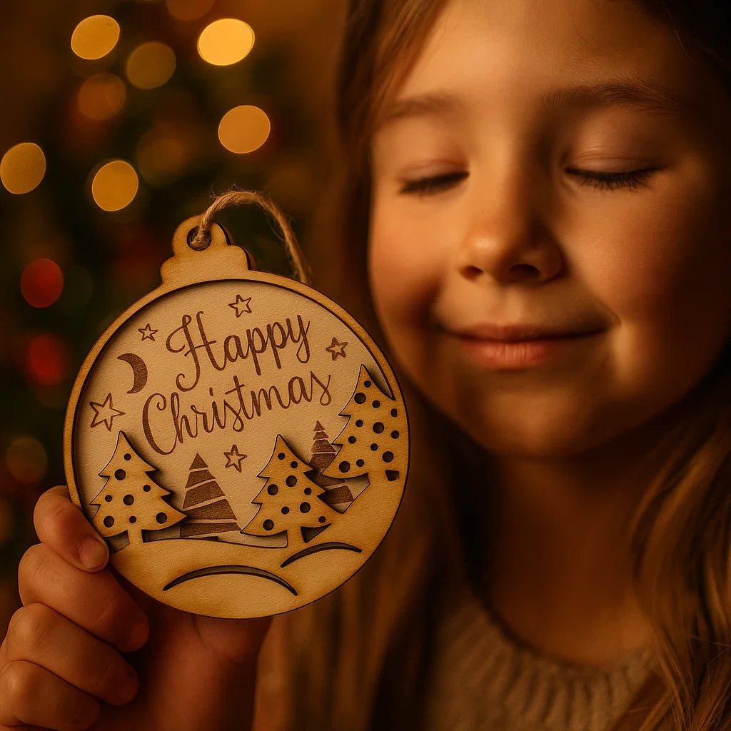 Wooden Christmas Bauble Ornament – Laser-Cut Holiday Designs