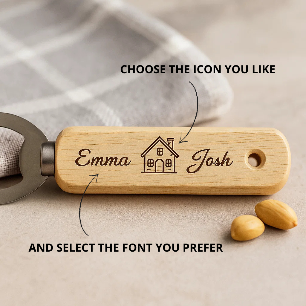 Personalized Wooden Bottle Opener – Custom Engraved Gift for Couples, Housewarming, or Wedding