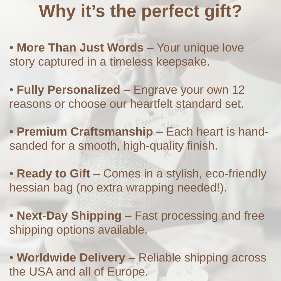 Personalized 12 Reasons Why I Love You Gift, Wooden Heart