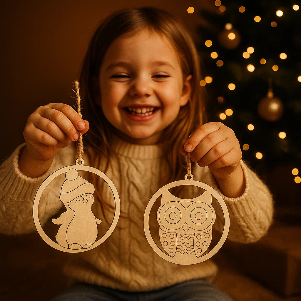Wooden Christmas Ornaments – Geometric & Cute Laser-Cut Designs