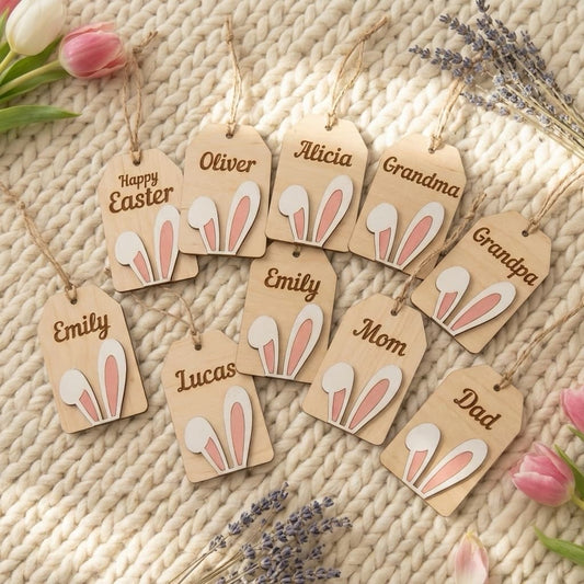 Personalized Easter bunny ears wooden tag