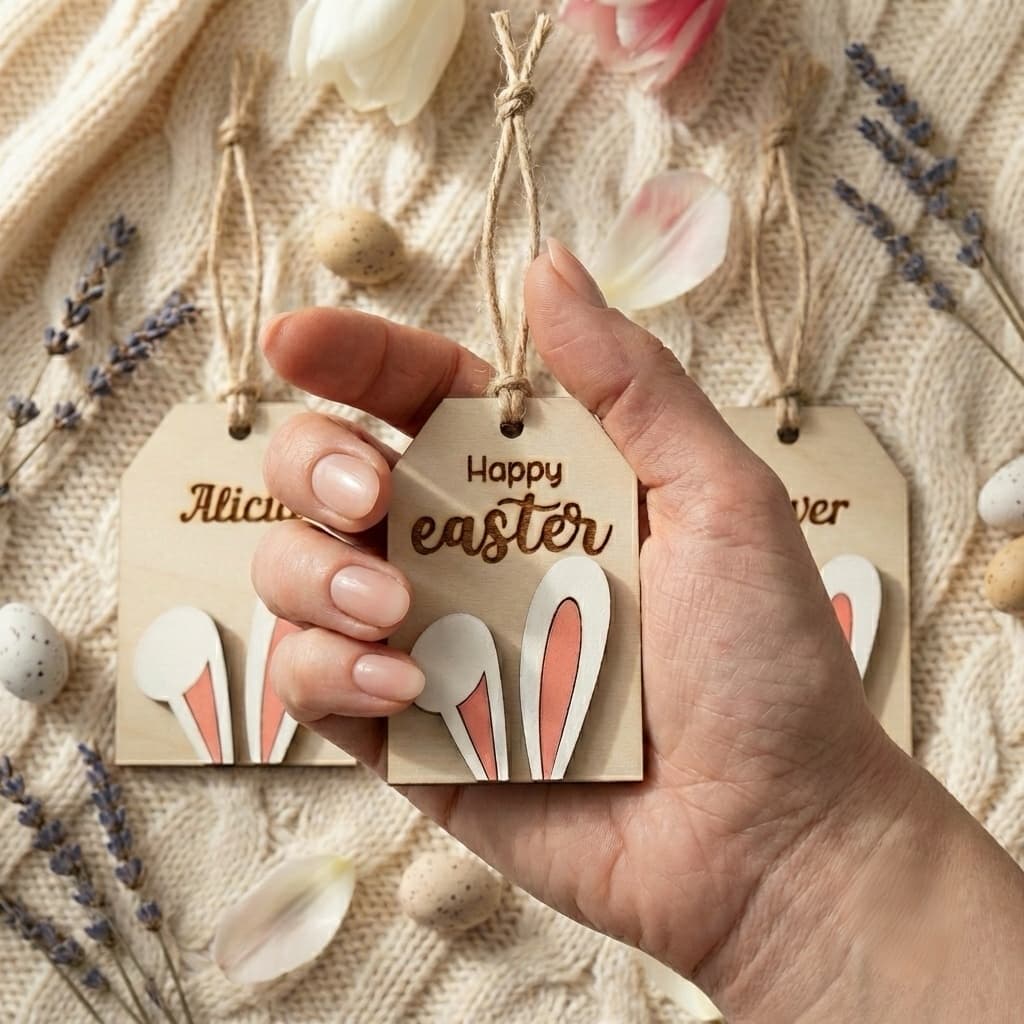 Custom name Easter basket ornament with bunny ears