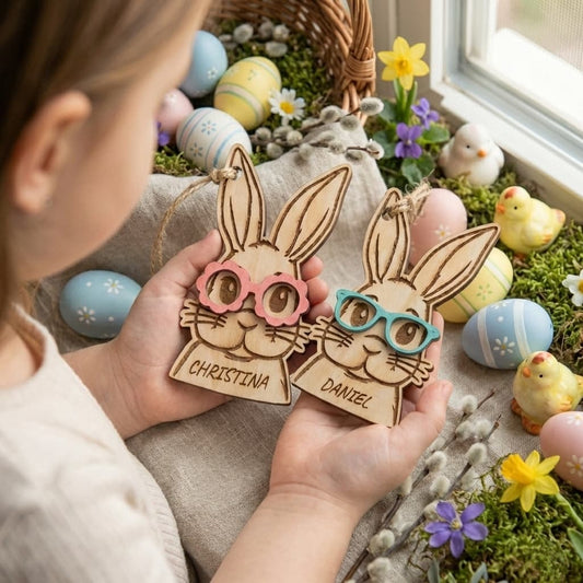 Personalized Easter bunny face ornament with engraved name