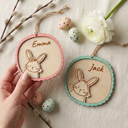 Personalized round Easter bunny ornament with engraved name