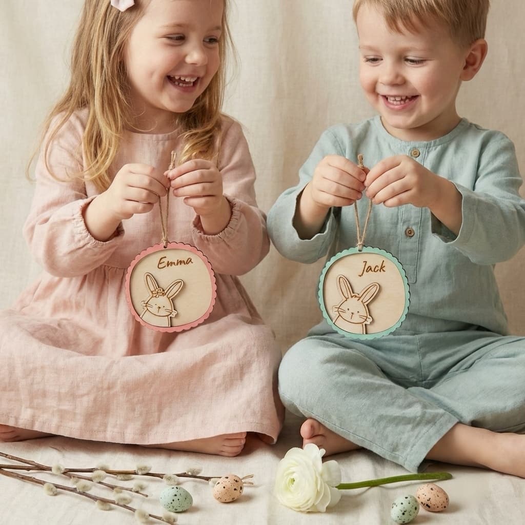 Engraved round Easter ornament for kids