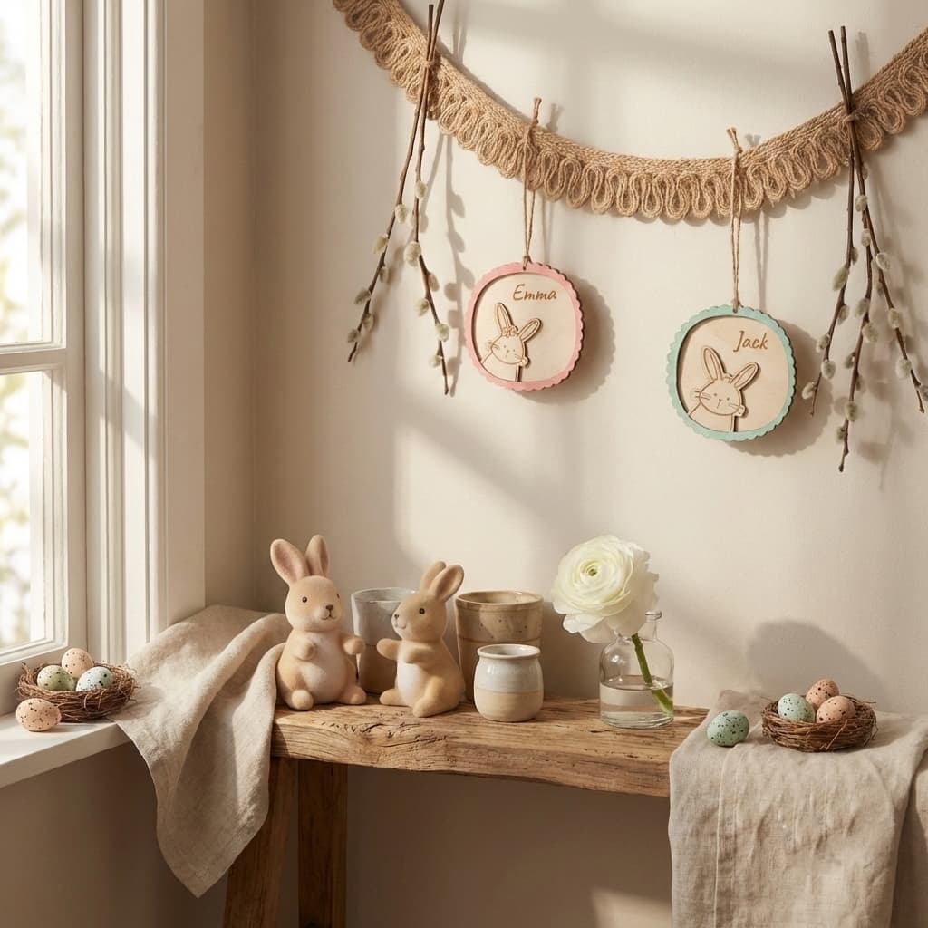 Layered bunny wooden spring decoration