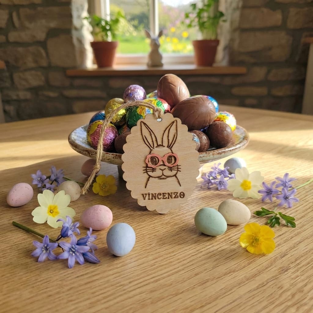 Laser engraved Easter bunny keepsake with custom name