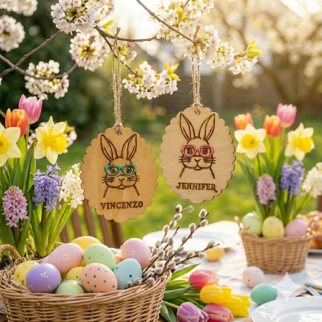 Engraved wooden bunny decoration for personalized Easter gift