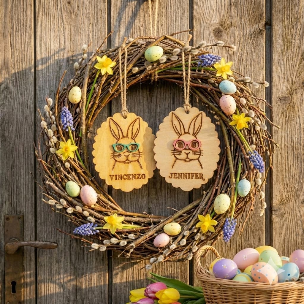 Engraved wooden bunny decoration for personalized Easter gift