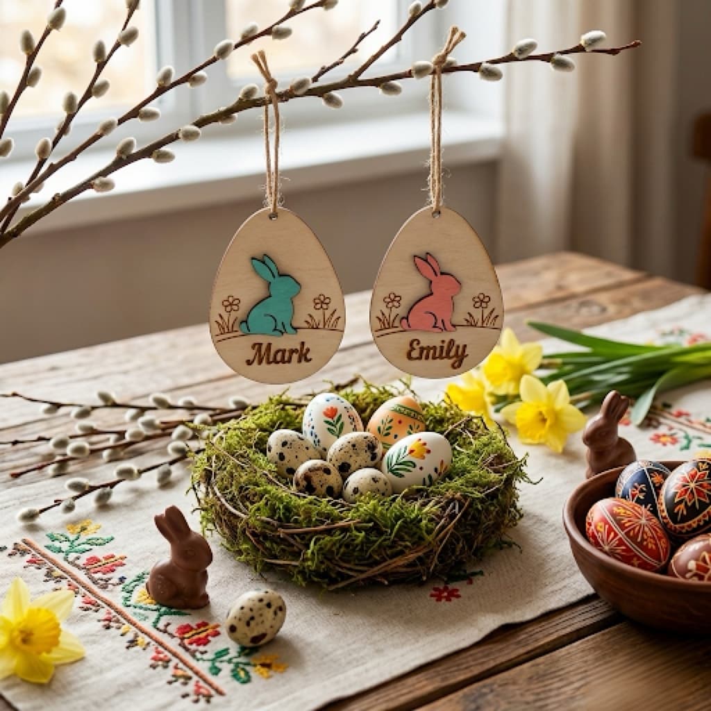 Laser cut bunny egg wooden decoration