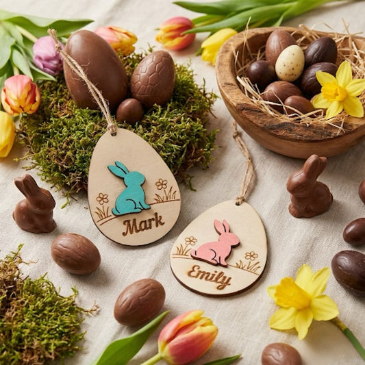 Personalized Easter egg ornament with bunny and engraved name