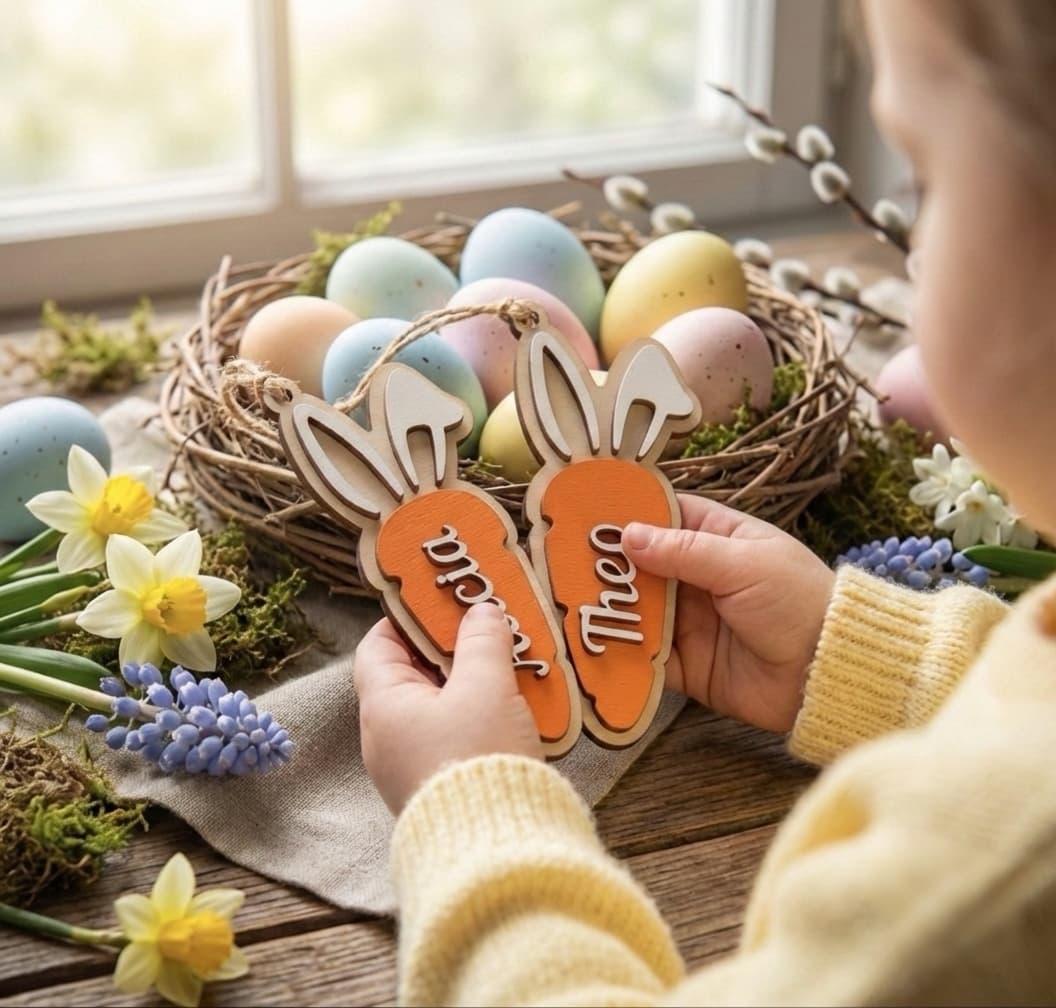 Wooden carrot name tag for Easter basket