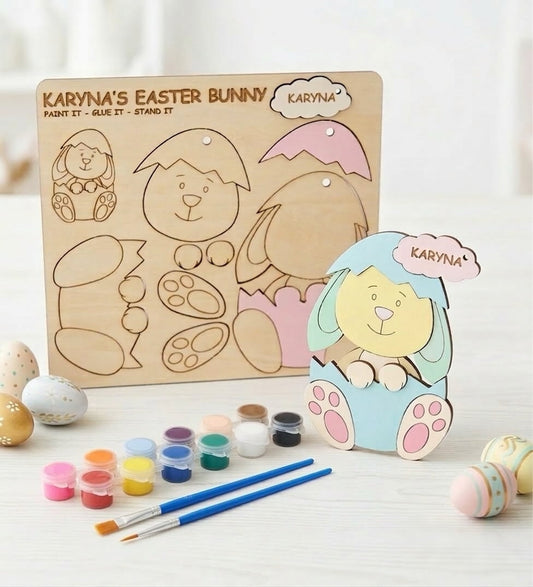 Personalized Easter bunny craft kit for kids, DIY wooden bunny painting activity with name custom option