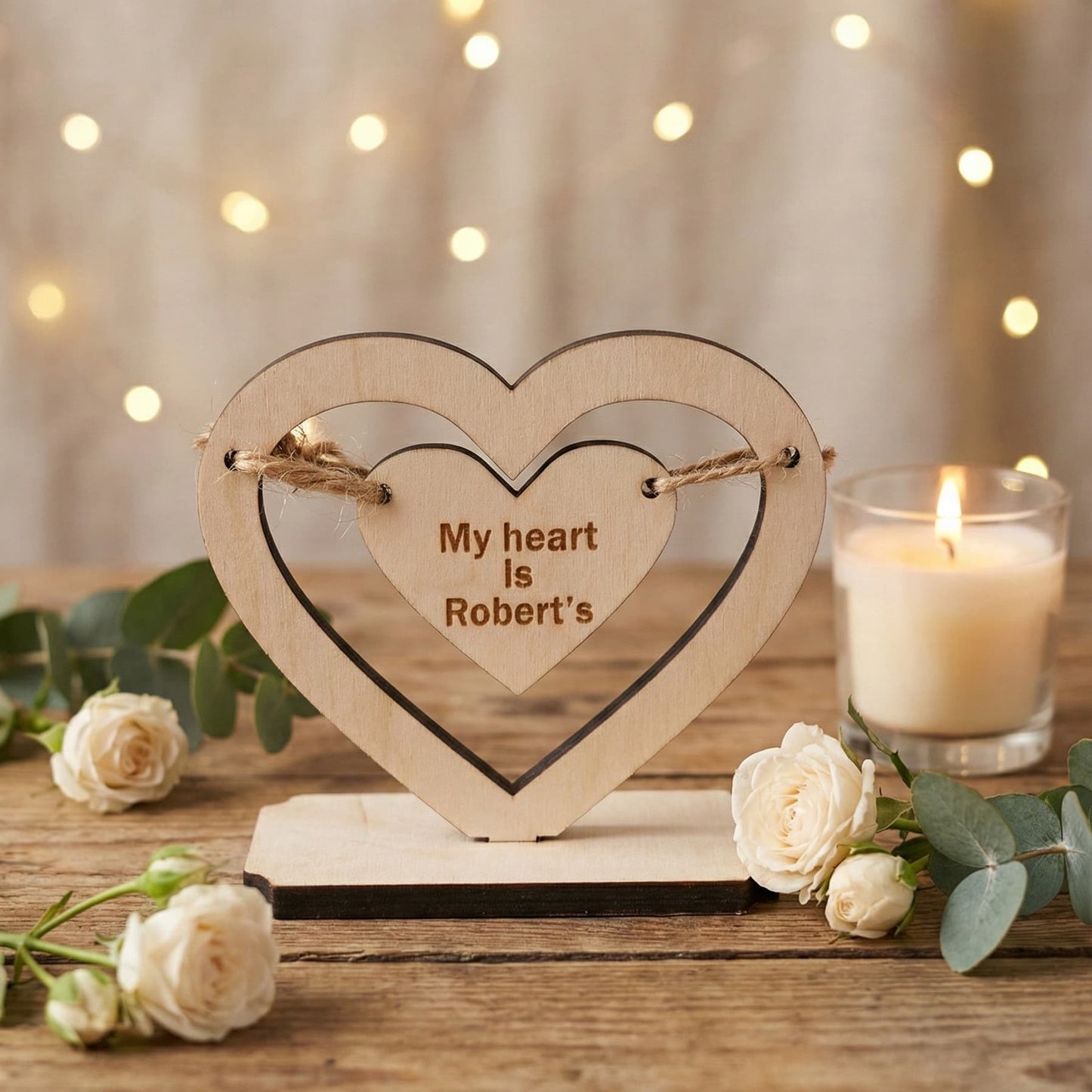 Personalized Wooden Heart Stand – Custom Engraved Gift