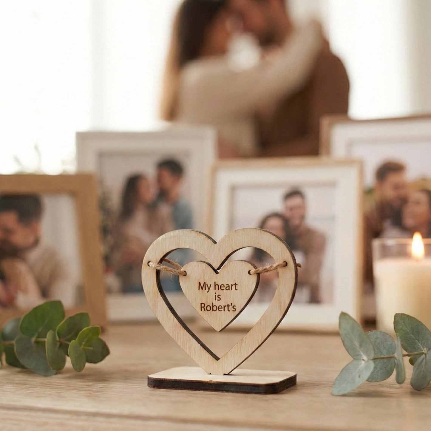 Personalized Wooden Heart Stand – Custom Engraved Gift