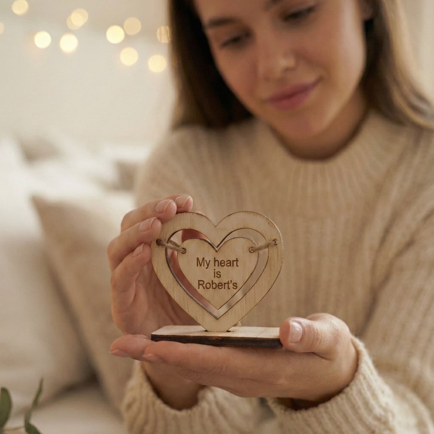 Personalized Wooden Heart Stand – Custom Engraved Gift