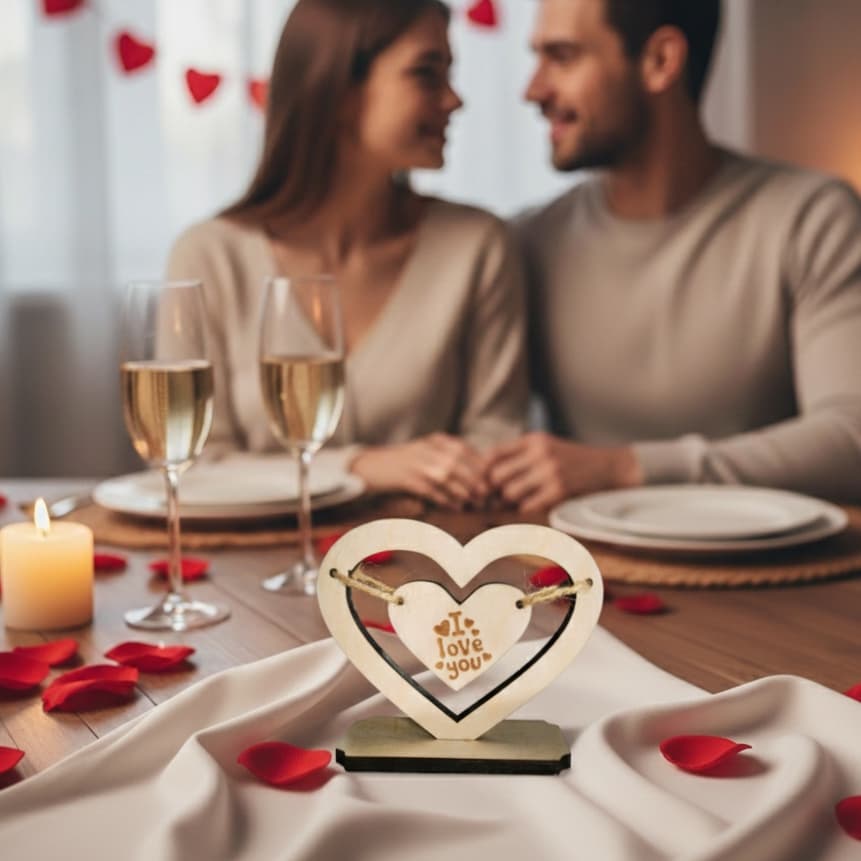 Personalized Wooden Heart Stand – Custom Engraved Gift