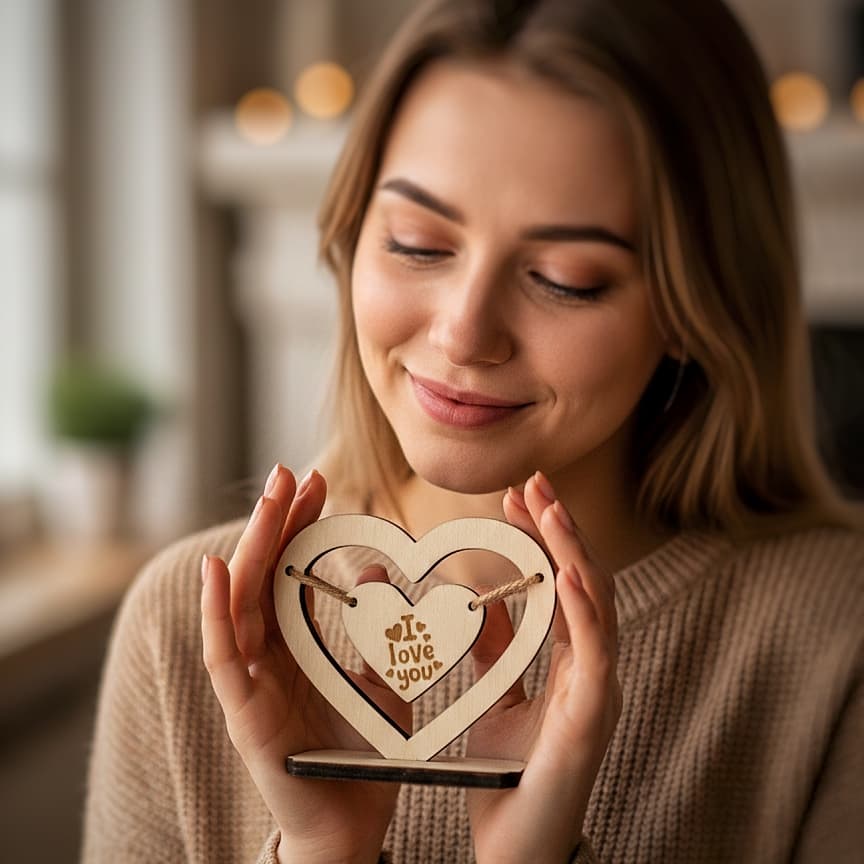 Personalized Wooden Heart Stand – Custom Engraved Gift