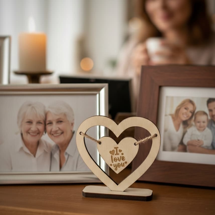 Personalized Wooden Heart Stand – Custom Engraved Gift