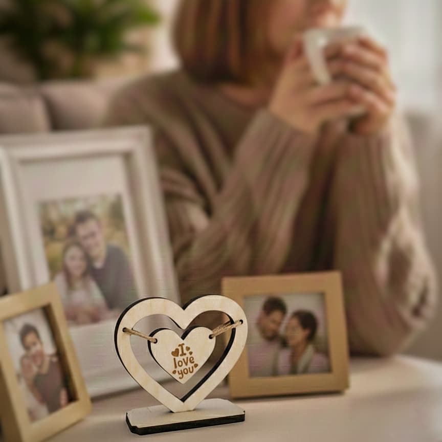 Personalized Wooden Heart Stand – Custom Engraved Gift