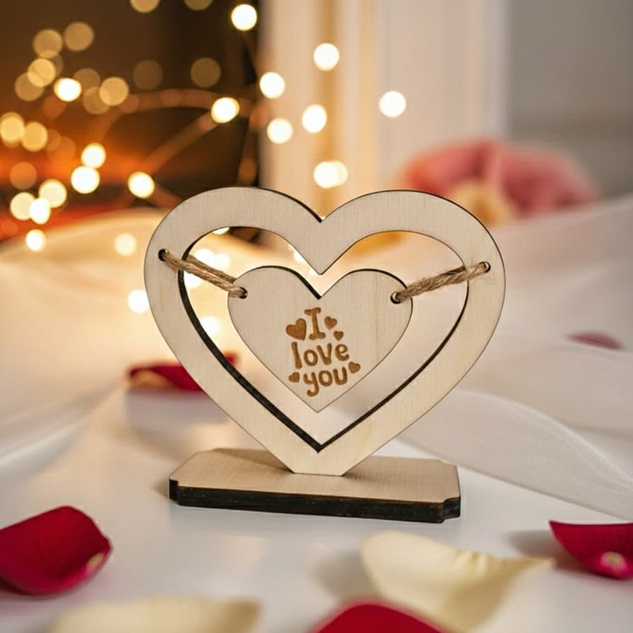 Personalized Wooden Heart Stand – Custom Engraved Gift