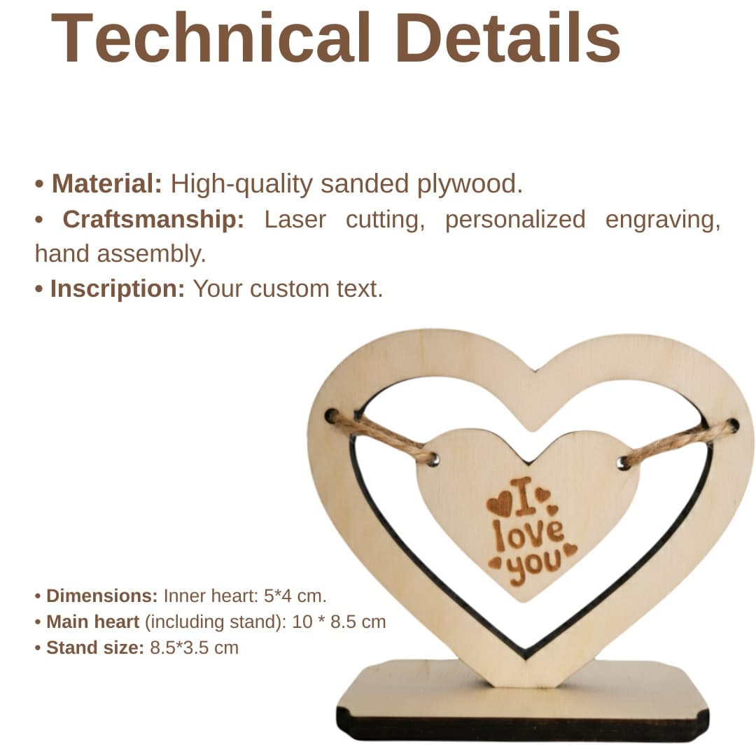 Personalized Wooden Heart Stand – Custom Engraved Gift