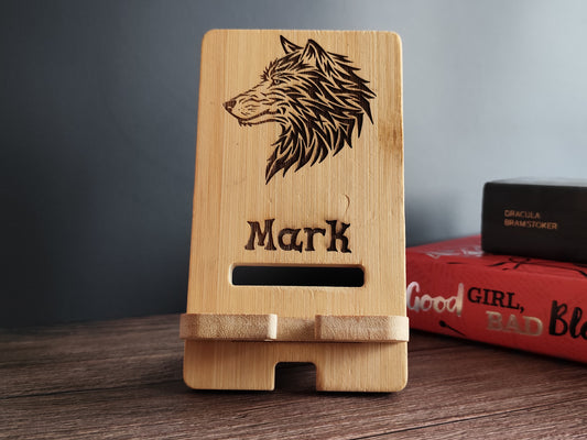Personalized Phone Holder – Wooden Stand with Individual Engraving