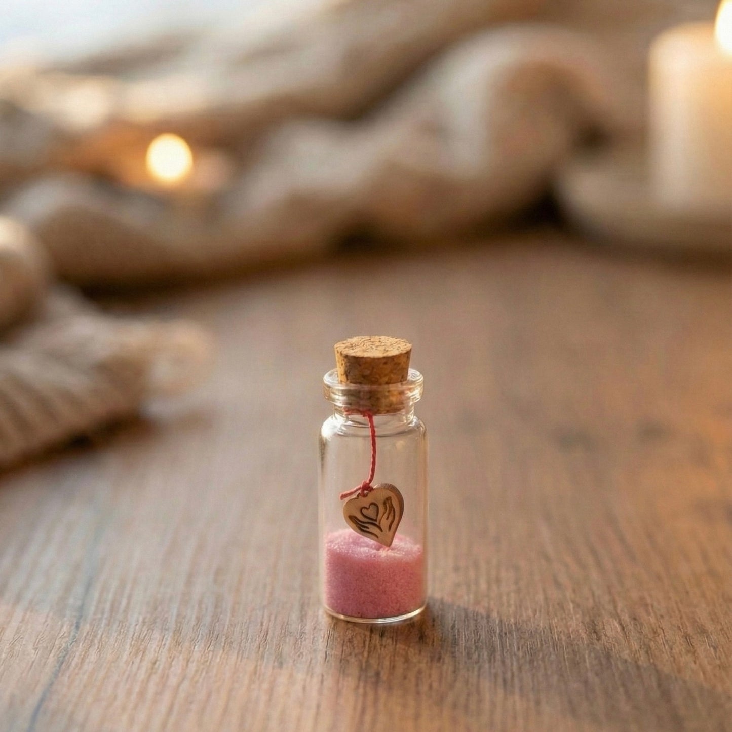 Personalized Tiny Glass Jar with Wooden Heart Charm & Colored Sand