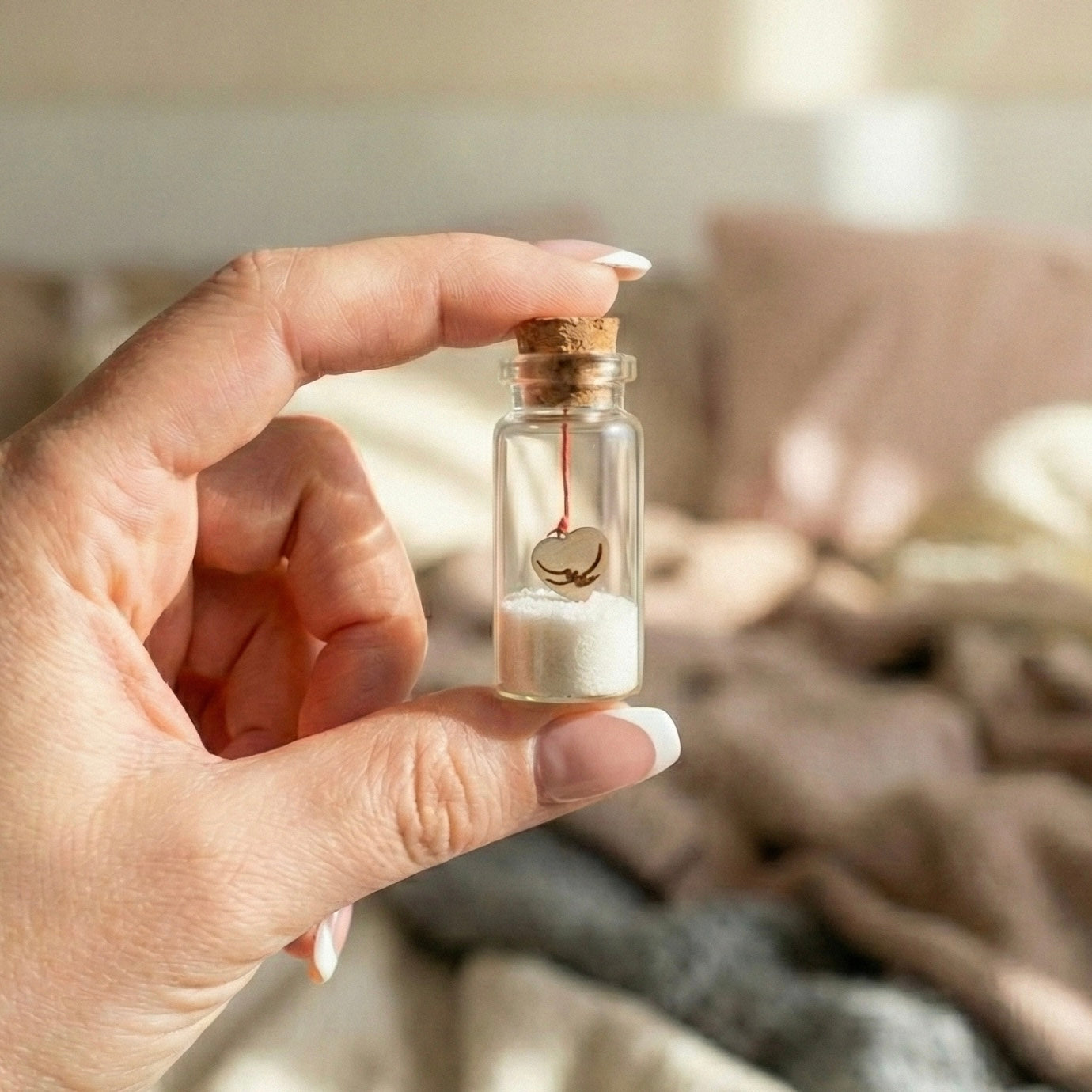 Personalized Tiny Glass Jar with Wooden Heart Charm & Colored Sand