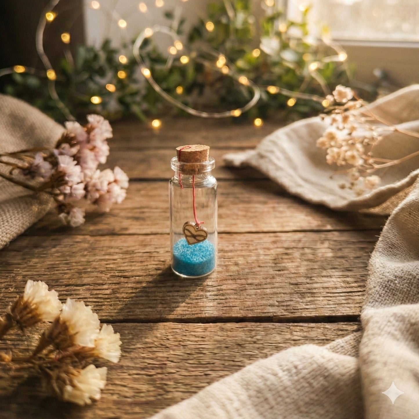 Personalized Tiny Glass Jar with Wooden Heart Charm & Colored Sand