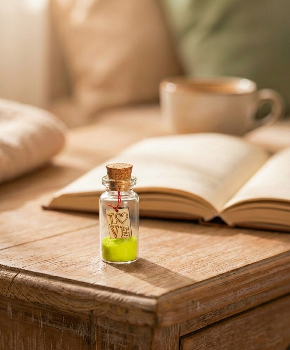 Personalized Tiny Glass Jar with Wooden Heart Charm & Colored Sand