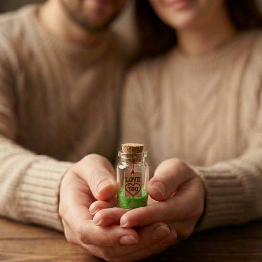 Personalized Tiny Glass Jar with Wooden Heart Charm & Colored Sand