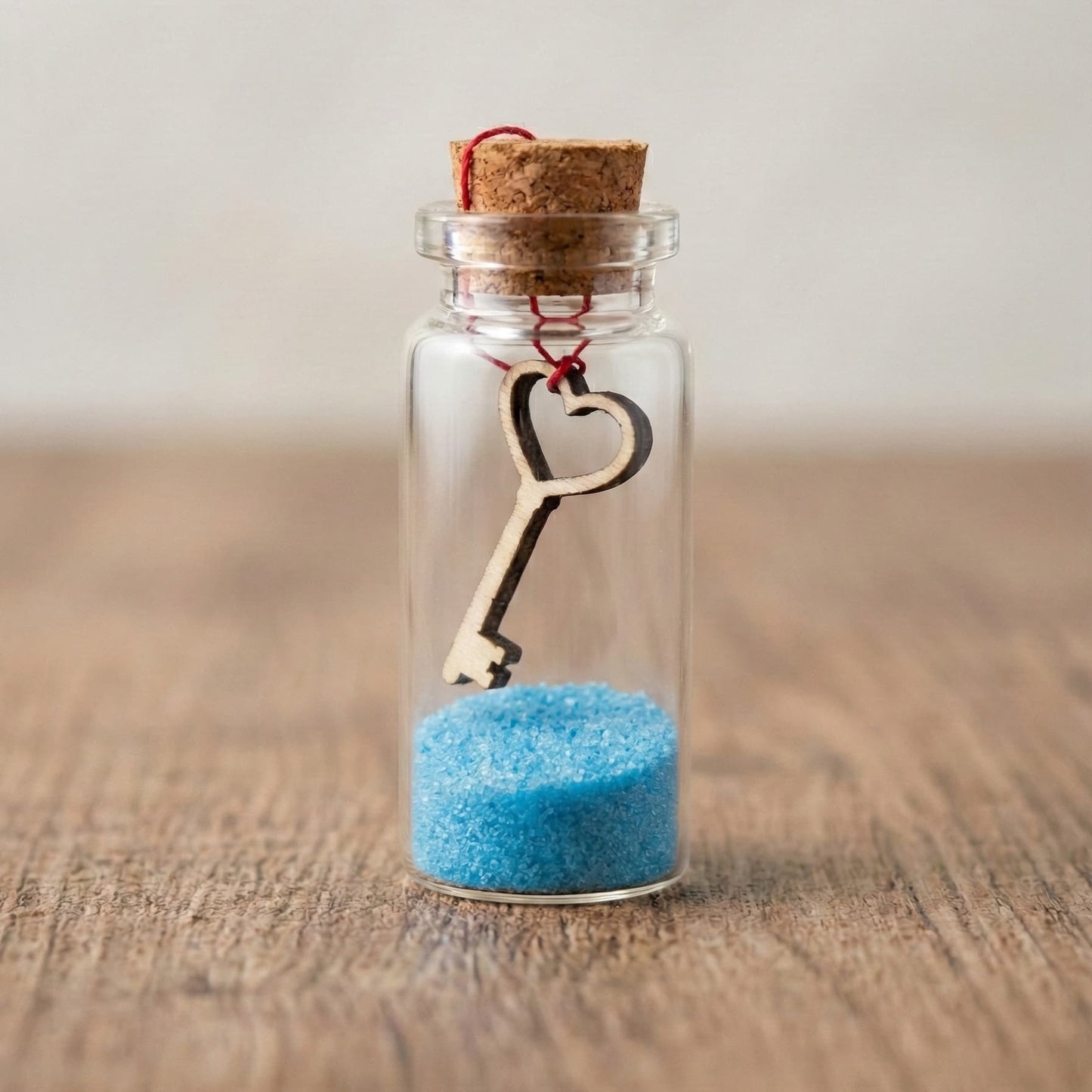Personalized Tiny Glass Jar with Wooden Heart Charm & Colored Sand