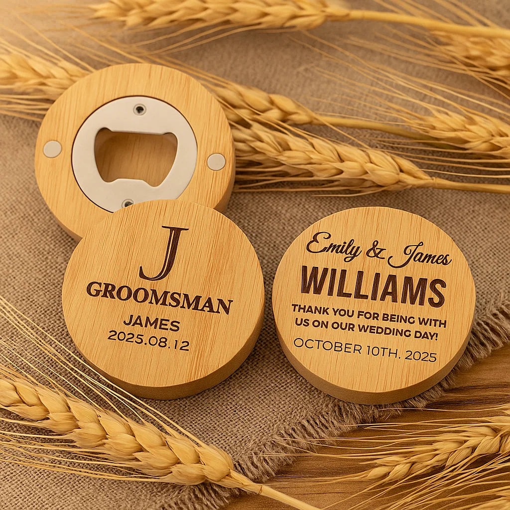 Personalized Wooden Bottle Opener – Unique Gift for Wedding, Groomsmen, or Couple