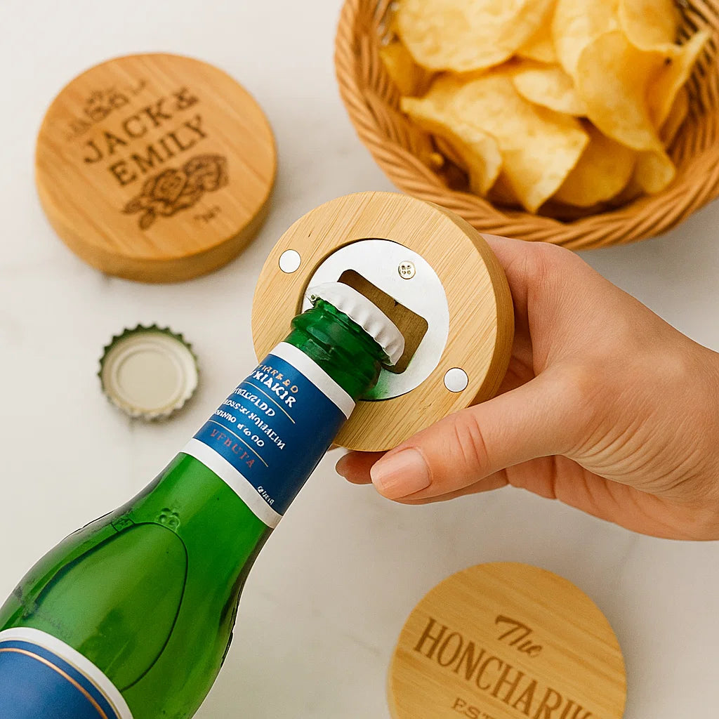 Personalized Wooden Bottle Opener – Unique Gift for Wedding, Groomsmen, or Couple