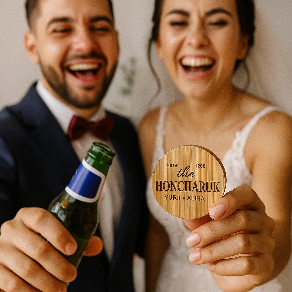 Personalized Wooden Bottle Opener – Unique Gift for Wedding, Groomsmen, or Couple