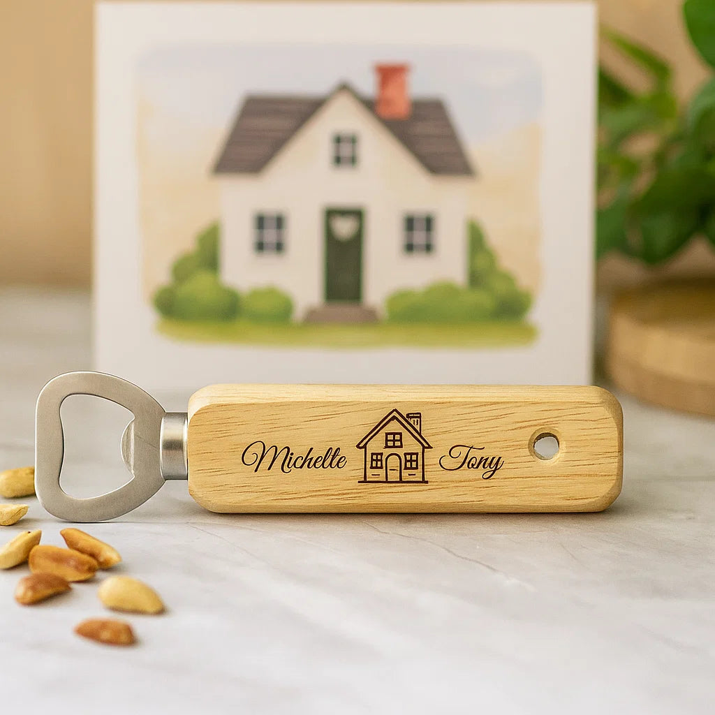 Personalized Wooden Bottle Opener – Custom Engraved Gift for Couples, Housewarming, or Wedding