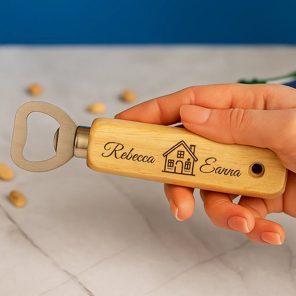 Personalized Wooden Bottle Opener – Custom Engraved Gift for Couples, Housewarming, or Wedding
