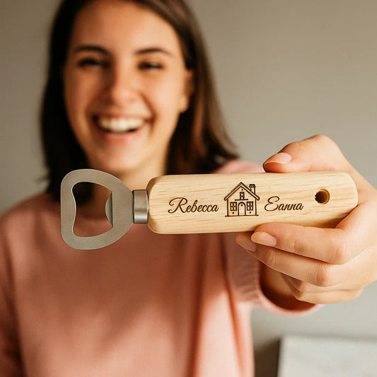 Personalized Wooden Bottle Opener – Custom Engraved Gift for Couples, Housewarming, or Wedding