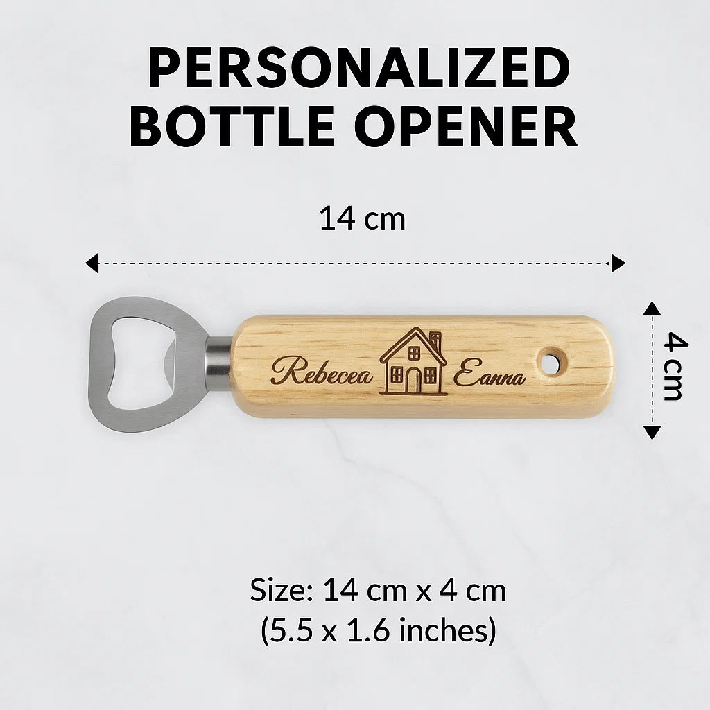 Personalized Wooden Bottle Opener – Custom Engraved Gift for Couples, Housewarming, or Wedding