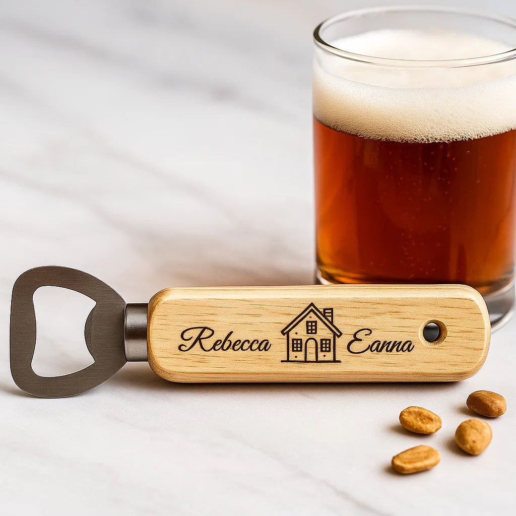 Personalized Wooden Bottle Opener – Custom Engraved Gift for Couples, Housewarming, or Wedding