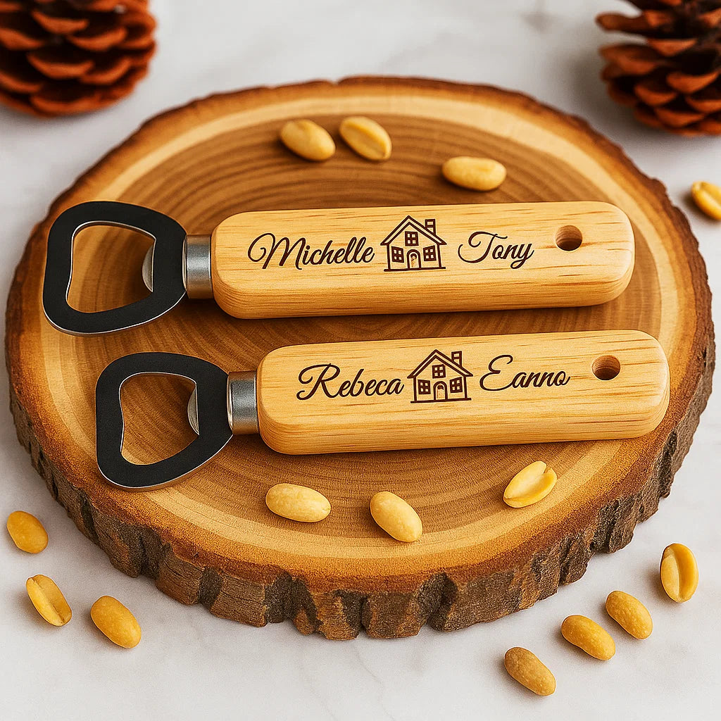 Personalized Wooden Bottle Opener – Custom Engraved Gift for Couples, Housewarming, or Wedding