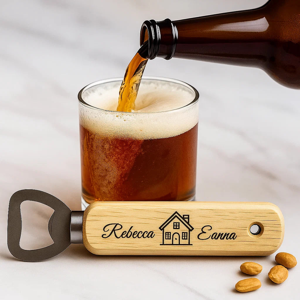 Personalized Wooden Bottle Opener – Custom Engraved Gift for Couples, Housewarming, or Wedding