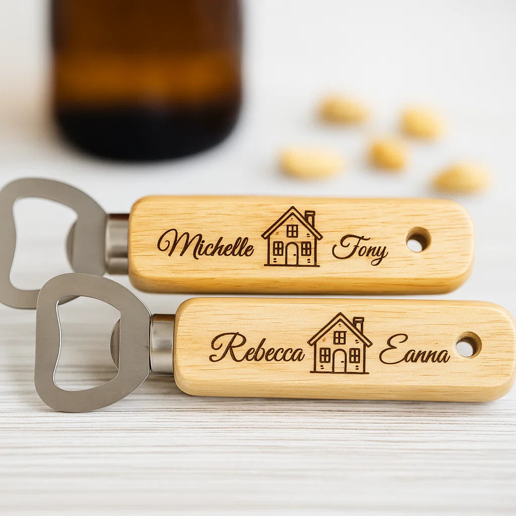 Personalized Wooden Bottle Opener – Custom Engraved Gift for Couples, Housewarming, or Wedding