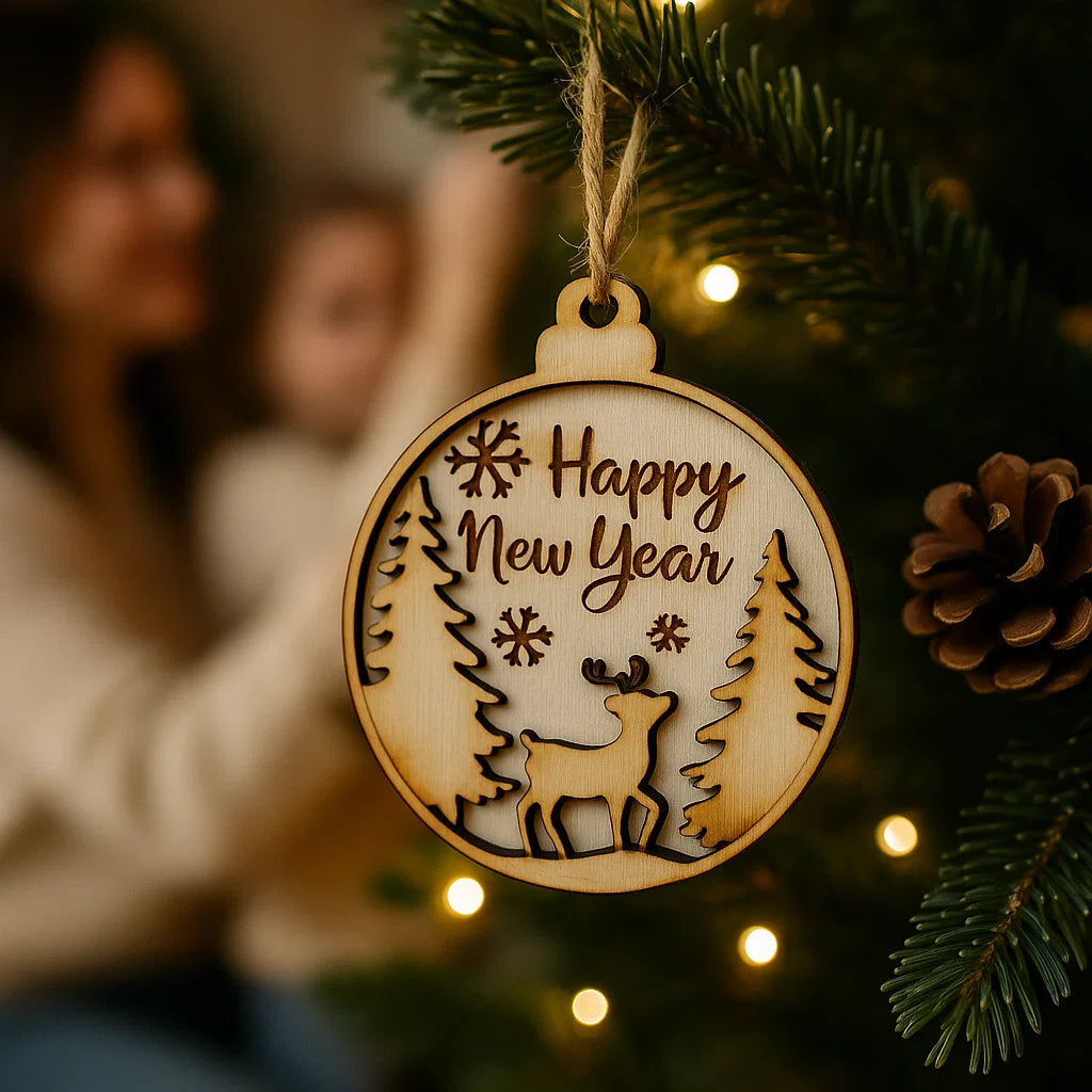 Wooden Christmas Bauble Ornament – Laser-Cut Holiday Designs