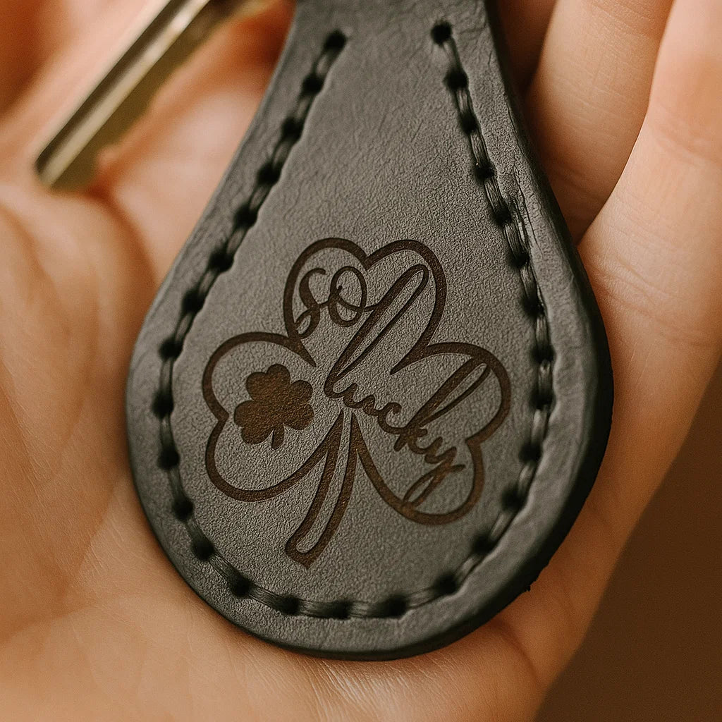 🖤 "So Lucky" – Genuine Leather Keychain with Irish Engraving