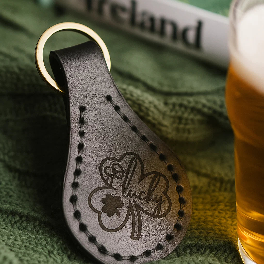 🖤 "So Lucky" – Genuine Leather Keychain with Irish Engraving
